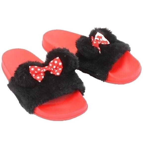 Furry! Disney Minnie Mouse Red Bows Slide Sandals Women's Size 10 - Picture 1 of 6